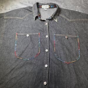 Vintage Stefano Shirt Mens 2XL Gray Denim Western Button up Embroidered